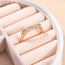 Brass Micro Pave Clear Cubic Zirconia Cuff Finger Rings for Women