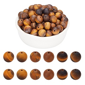 ARRICRAFT Frosted Natural Tiger Eye Beads Strands, Round