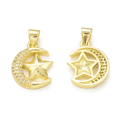 Placage de crémaillère en laiton micro pavé pendentifs en zircone cubique claire, sans cadmium et sans plomb, plaqué longue durée, lune avec breloque étoile