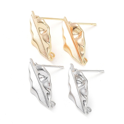 Brass Stud Earring Finding, with Vertical Loop, Leaf