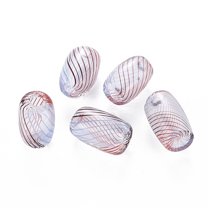 Transparent Handmade Blown Glass Globe Beads, Stripe Pattern, Column
