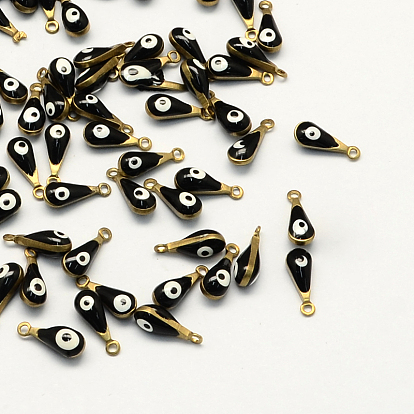 Antique Golden Plated Brass Enamel Charms, Teardrop with Eye, 11x4x4mm, Hole: 1mm
