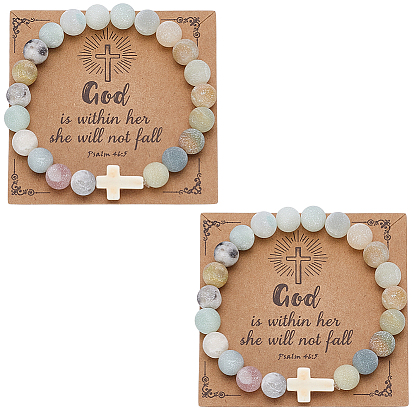 4шт. браслеты из круглых бусин из натуральных и синтетических драгоценных камней для мужчин и женщин, с бумажной карточкой