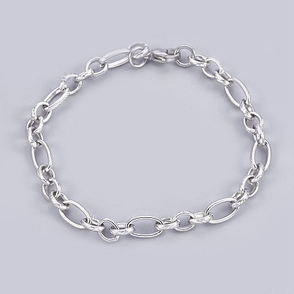 Ion Plating(IP) 304 Stainless Steel Cable Chain Bracelets, with Lobster Claw Clasps