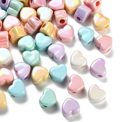 UV Plating Opaque Acrylic European Beads, Large Hole Beads, Iridescent, Heart