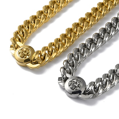 304 Stainless Steel Cuban Link Chain Necklaces, with Skull Clasps