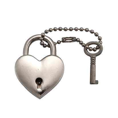 Heart Padlock & Key Alloy Pendant Decorations, with Iron Ball Chains