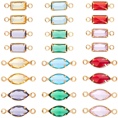 72 pièces 12 styles laiton avec k9 breloques connecteur en verre, œil de cheval et maillons rectangulaires, réel 18 k plaqué or