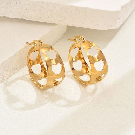 Серьги-кольца в форме полых сердец из нержавеющей стали