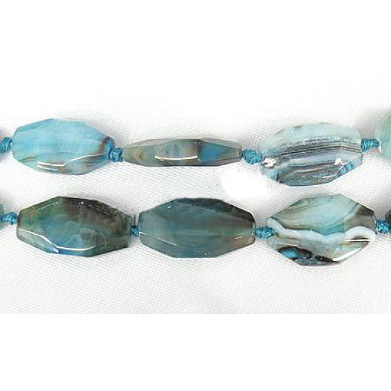 Природный агат бисер нитей, граненые, овальные, окрашенные, 30~52x14~20x5~12 мм, отверстие : 2 мм