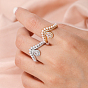 Brass Micro Pave Cubic Zirconia Finger Rings for Women, Teardrop, with Imitation Pearl