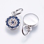 Brass Micro Pave Cubic Zirconia Charms, Cadmium Free & Lead Free, Flat Round