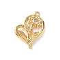 Латунные микропаве прозрачные подвески с фианитом, сердце с цветочным шармом, без никеля 