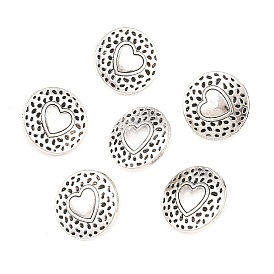 Тибетский стиль кнопки сплава хвостовиком, без кадмия и без свинца, плоско-круглые с сердцем, 18x7 мм, Отверстие : 2 мм , около 327 шт / 1000 г