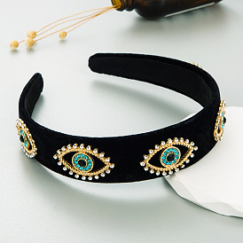 Cloth Hair Bands, Alloy Rhinestone Evil Eyes Wide Hair Bands Accessories for Women Girls