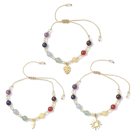 Chakra 304 браслеты с подвесками из нержавеющей стали, регулируемые браслеты из круглых бусин из натуральных и синтетических смешанных драгоценных камней для женщин