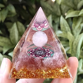 Orgonite Pyramid Resin Energy Generators, Reiki Natural Rose Quartz & Strawberry Quartz Chips Inside for Home Office Desk Decoration