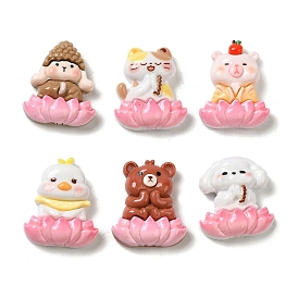 Симпатичные кабошоны из непрозрачной смолы, животное с лотосом