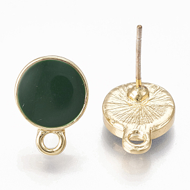 Alloy Stud Earring Findings, with Loop, Raw(Unplated) Pins and Enamel, Flat Round