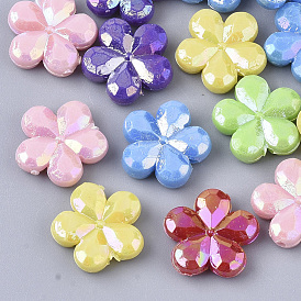 Opaque Acrylic Beads, AB Color Plated, Faceted, Flower