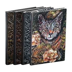 3D Embossed PU Leather Notebook, A5 Cat & Flower Pattern Journal, for School Office Supplies