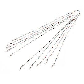 Brass Eyeglasses Chains, with Glass Beads, Neck Strap for Eyeglasses, with Silicone Loop Ends