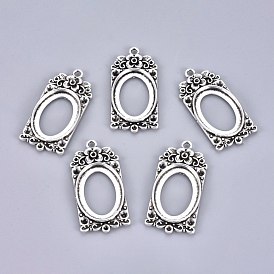 Tibetan Style Alloy Pendant Cabochon & Rhinestone Settings, Open Back Settings, Rectangle