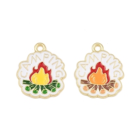 Alloy Enamel Pendants, Fire with Word Camping Charms, Golden