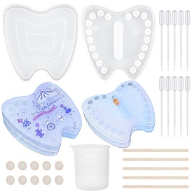 Gorgecraft DIY Baby Teeth Storage Box Making Kits, with Silicone Molds, Silicone 100ml Measuring Cup, Plastic Transfer Pipettes, Birch Wooden Craft Ice Cream Sticks, Latex Finger Cots