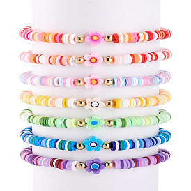 7шт. набор браслетов ручной работы из полимерной глины heishi beads для женщин, цветок