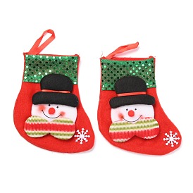 Cloth Hanging Christmas Stocking, with Paillettes, Candy Gift Bag, for Christmas Tree Decoration, Snowman