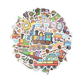 56Pcs Cartoon Train Theme PVC Waterproof Stickers, Self-adhesive Decals, for DIY Scrapbooking, Photo Album Decoration, Mixed Shapes