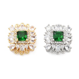 Латунные микро проложить кубического циркония магнитные застежки, без кадмия, без никеля и без свинца, со стеклом, прямоугольные, зелёные, 3 нитей, 6-луночное