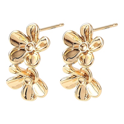 SHEGRACE Brass Stud Earring Findings, Flower, with Loop, Cadmium Free & Lead Free & Nickel Free, Long-Lasting Plated