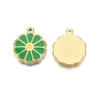 304 Stainless Steel Enamel Pendants, Real 18K Gold Plated, Flower