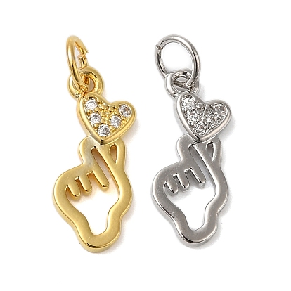 Подвески из латуни и прозрачного циркония с покрытием стойки, без кадмия и без свинца, долговечный, руки с сердцем, с целью перехода в кольце