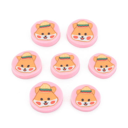 Handmade Polymer Clay Cabochons, Flat Round with Dog