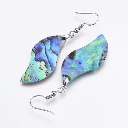 Abalone Shell/Paua Shell Dangle Earrings, with Brass Findings, Mixed Shapes