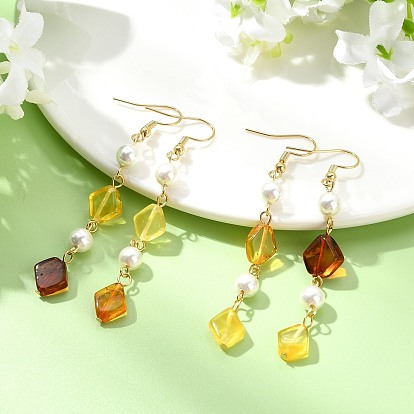 304 Серьги-подвески из нержавеющей стали с жемчугом в форме ракушки, ромб, с подвесками из натурального янтаря