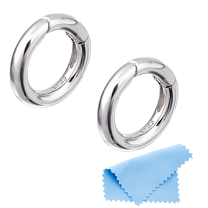 2шт.925 Кольца пружинные затворы из стерлингового серебра, кольцо, 1Замшевая ткань из ПК, квадратная салфетка для полировки серебра