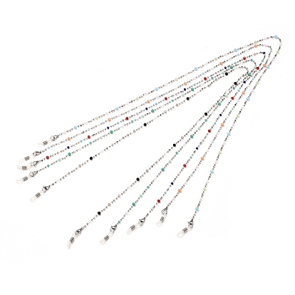 Brass Eyeglasses Chains, with Glass Beads, Neck Strap for Eyeglasses, with Silicone Loop Ends