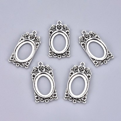 Tibetan Style Alloy Pendant Cabochon & Rhinestone Settings, Open Back Settings, Rectangle