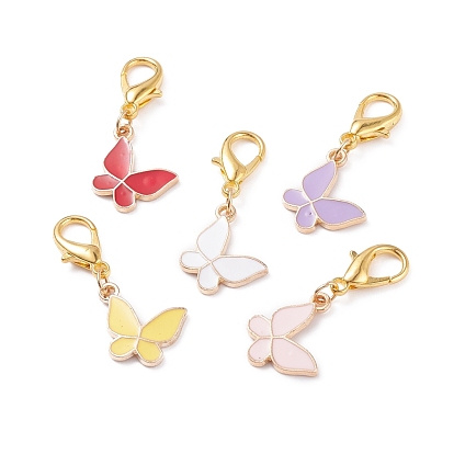 Alloy Enamel Pendants Decoration, with Zinc Alloy Lobster Claw Clasps, Butterfly