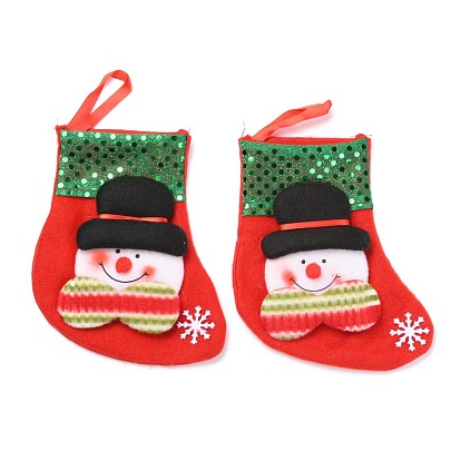 Cloth Hanging Christmas Stocking, with Paillettes, Candy Gift Bag, for Christmas Tree Decoration, Snowman