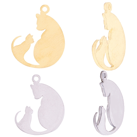 20Pcs 2 Colors 304 Stainless Steel Pendants, Cat Charms
