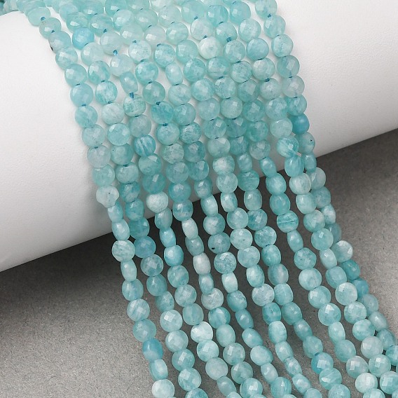 Natural Amazonite Beads Strands, Flat Round, Faceted
