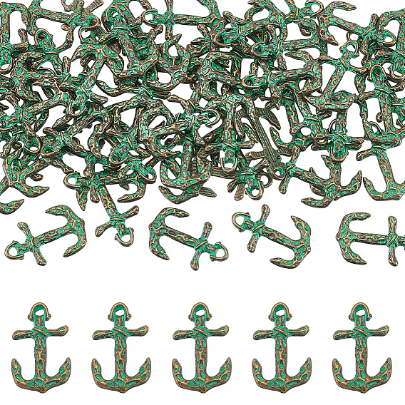 60Pcs Tibetan Style Alloy Pendants, Antique Bronze & Green Patina