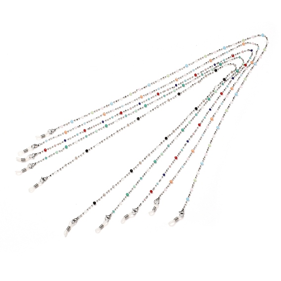 Brass Eyeglasses Chains, with Glass Beads, Neck Strap for Eyeglasses, with Silicone Loop Ends