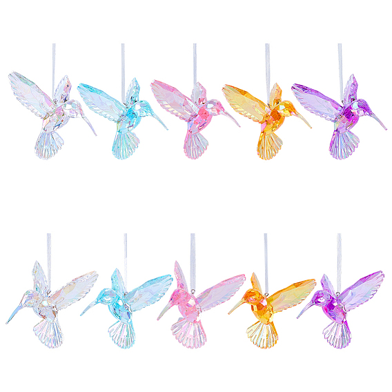 10Pcs 5 Colors Acrylic Pendant Decorations, Bird