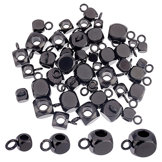 48Pcs 4 Style 304 Stainless Steel Tube Bails, Loop Bails, Cube Bail Beads